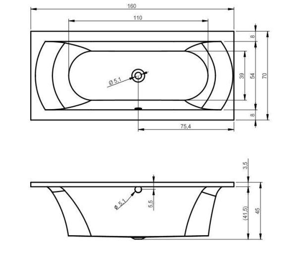 Ванна акриловая Riho Lima BB4200500000000 160x70 сифон справа