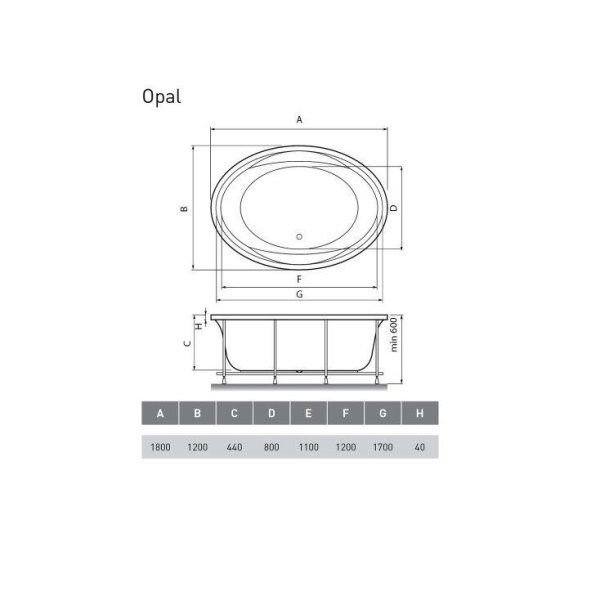 Акриловая ванна Vayer Opal Гл000006826 180x120