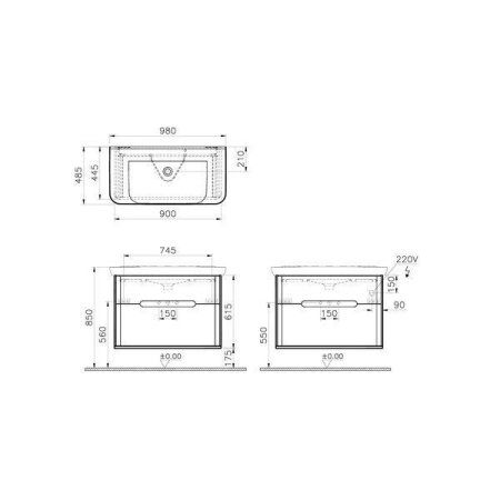 Тумба с раковиной VitrA Sento 60838 100 матовый антрацит
