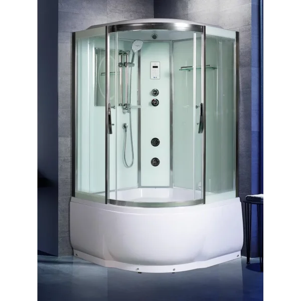Душевая кабина WeltWasser Emmer 12055 10000003289 120x120x217 см, с крышей, гидромассажем, высокий поддон, профиль матовый хром, стекло прозрачное