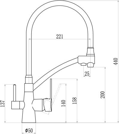 Смеситель  для кухонной мойки под фильтр питьевой воды Savol (S-L1805H-01)