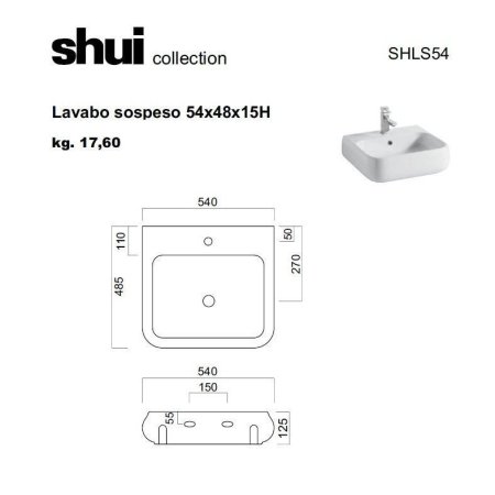 Раковина Cielo Shui SHLS54 54x48 белый