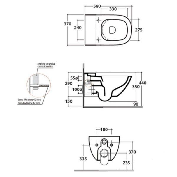 Чаша для подвесного унитаза Globo Stockholm LAS04.BI белый
