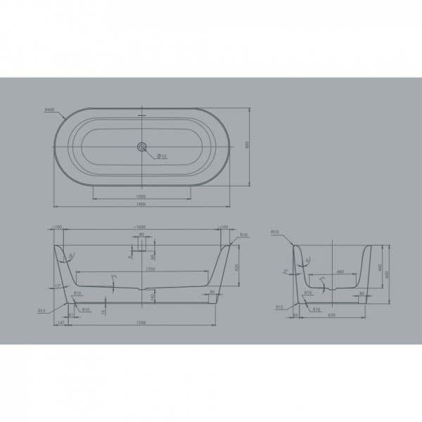 Акриловая ванна Knief Fresh 0100-230 180x80 отдельностоящая, белый