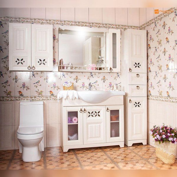 Зеркало со шкафчиком и балюстрадой Бриклаер КАНТРИ 105SB, бежевый дуб прованс