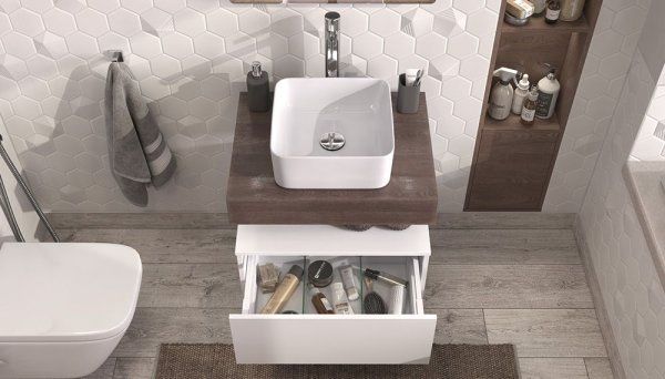 Тумба подвесная Velvex Unit 60, выс. 27, выдв. ящик, белый матовый (tp.UNI.60.1Y белый матовый)