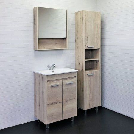 Тумба-умывальник COMFORTY "Марио-60" дуб дымчатый с раковиной "Quadro 60"