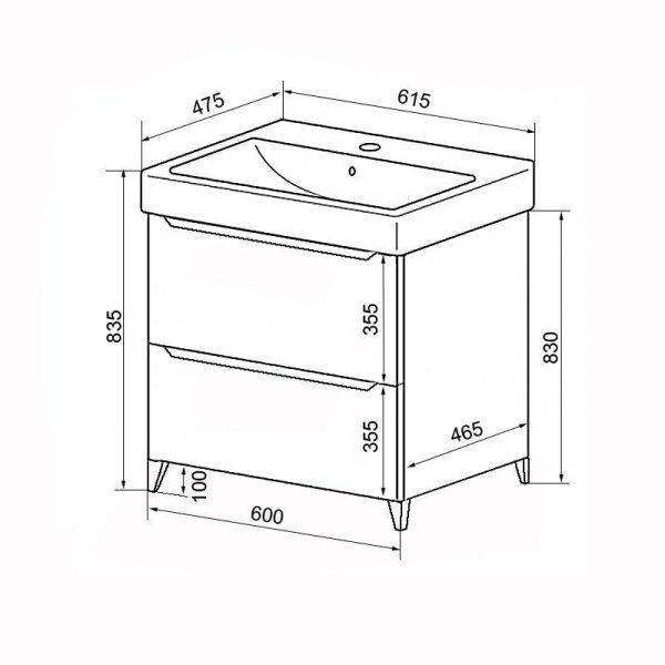 Комплект Тумба Azario LOTOS 60/2 615х475х835 напольная с раковиной Monte 60