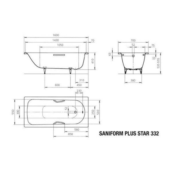 Ванна стальная Kaldewei Saniform Plus Star 332 160x70 см