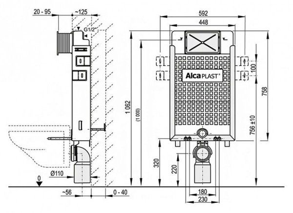 Система инсталляции для унитазов AlcaPlast Renovmodul A115/1000 для замуровывания в стену