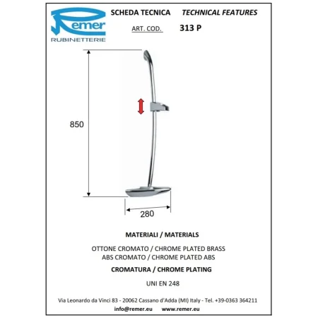 Душевая штанга 85 см Remer 313P