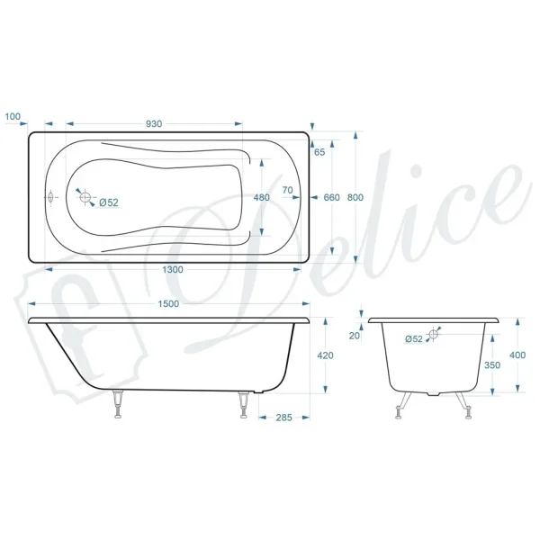 Ванна чугунная Delice Haiti Luxe DLR230636 150x80 см, белый