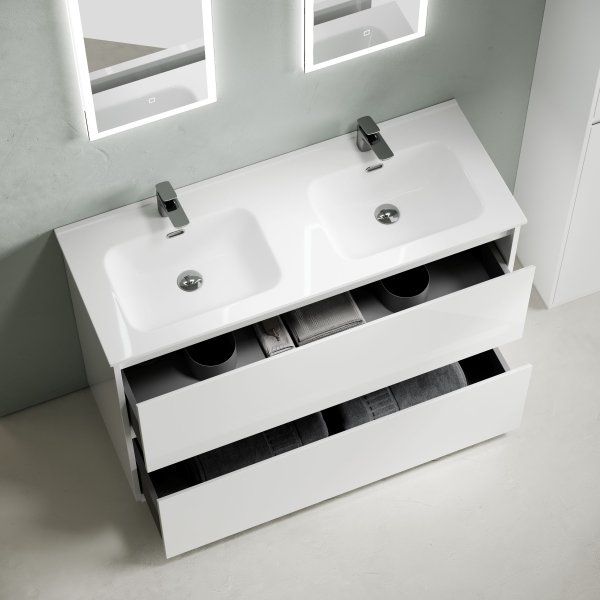 Тумба под раковину SANCOS Libra Floor напольная, 1190х450х840, c двумя ящиками оснащенными доводчиками, белый глянец ,  LB120F-1W