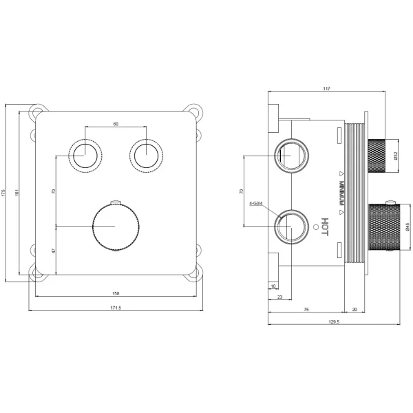Термостат для ванны AQUAme AQM8811GM встраиваемый, оружейная сталь