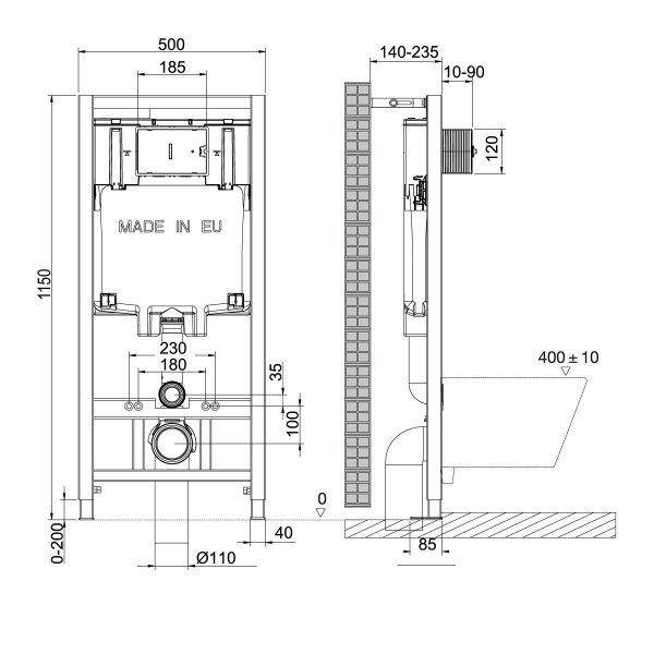 Комплект 2в1: Инсталляция Lemark PENEDA для унитазов с кнопкой смыва BIT белый глянец (9880412)