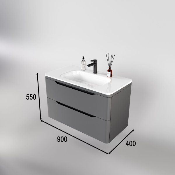 Тумба подвесная "Марелла 90" (2 ящ.) Люкс антискрейтч серый, PLUS Style Line СС-00002415