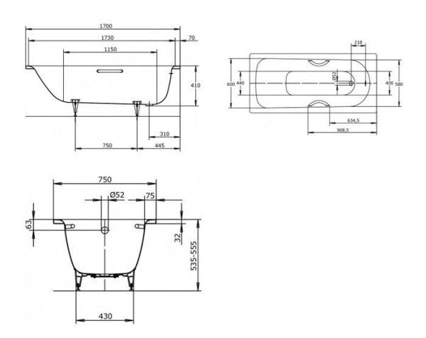 Ванна стальная Kaldewei Saniform Plus Star 336 170x75 см Anti-slip