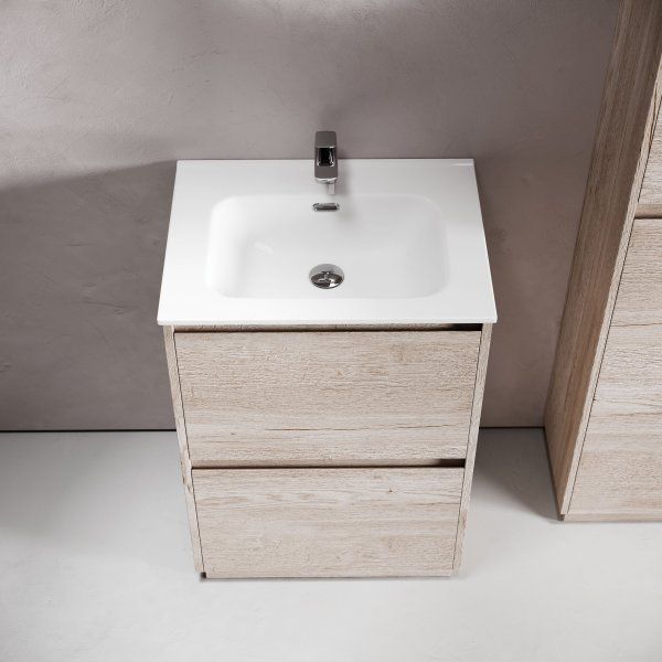 Тумба под раковину SANCOS Libra Floor напольная,590х450х840, c двумя ящиками оснащенными доводчиками, дуб галифакс натуральный,  LB60FEG