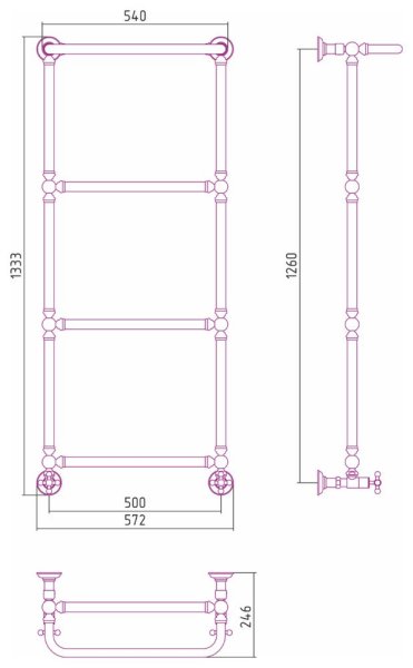 Полотенцесушитель водяной Сунержа Ренессанс 00-0281-1250 1260x500 без покрытия