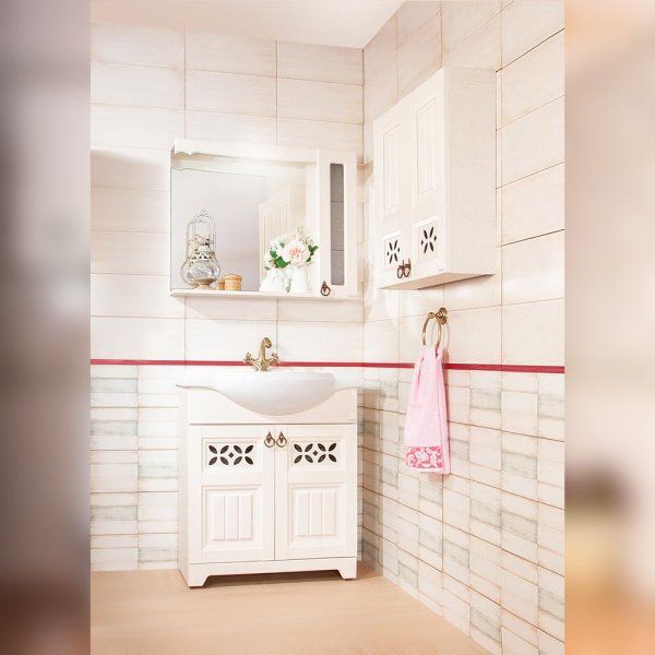 Зеркало со шкафчиком Бриклаер КАНТРИ 85S, бежевый дуб прованс