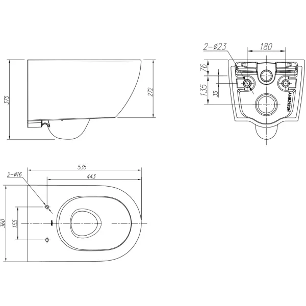 Унитаз подвесной Arrow AHB2133H безободковый, белый