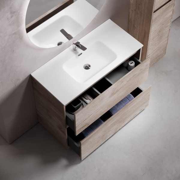 Тумба под раковину SANCOS Libra Floor напольная,  990х450х840, c двумя ящиками оснащенными доводчиками, дуб галифакс натуральный,  LB100FEG