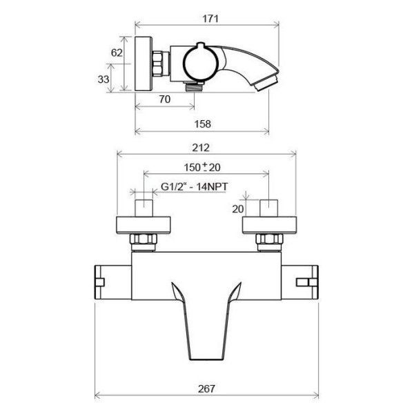 Смеситель Ravak Termo 300 TE 082.00/150 X070046 для ванны