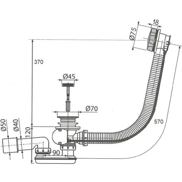 Слив-перелив для ванны Aquatek ST-0000134 полуавтомат, черный матовый