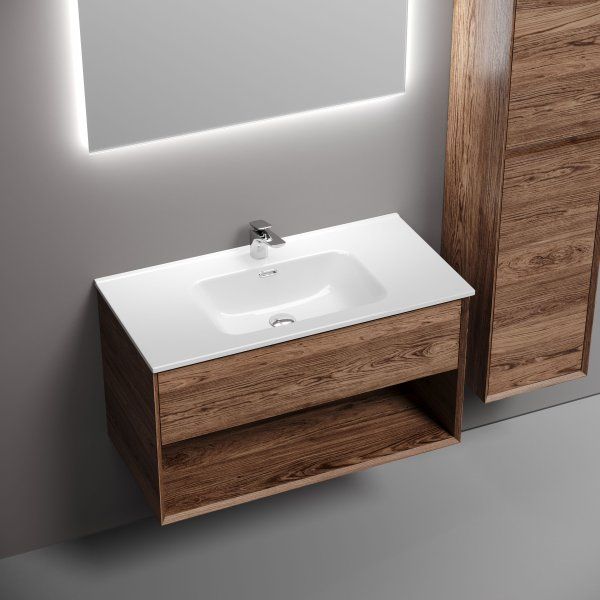 Тумба подвесная SANCOS Marmi 1.0 890х445х520 c одним ящиком оснащенным доводчиками скрытого монтажа и открытой нишей, дуб чарльстон, MR1.090ECH