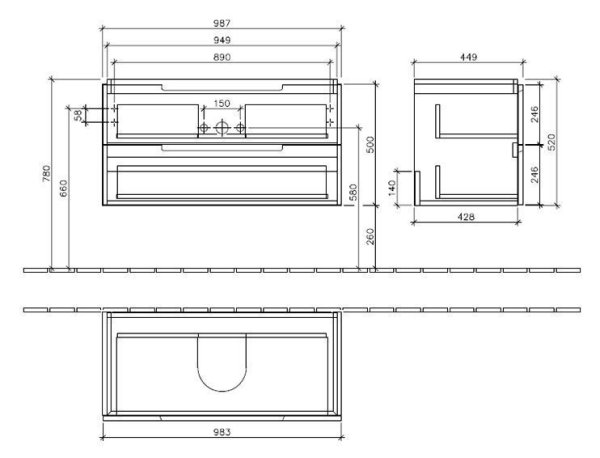 Тумба с раковиной Villeroy & Boch Subway 2.0 100 дуб графитовый