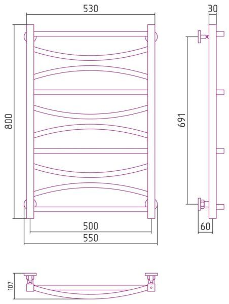 Полотенцесушитель водяной Сунержа Ажур 31-0255-8050 800x500 черный матовый