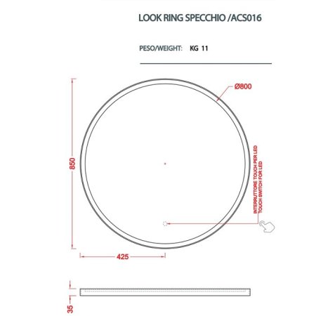 Зеркало ArtCeram Look Ring ACS016 56 85 с подсветкой