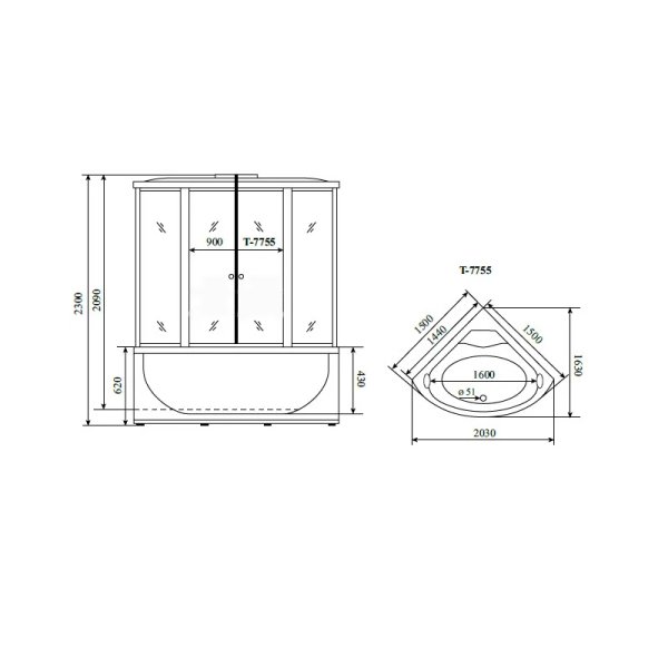 Душевая кабина Timo Lux 150*150*220  (T-7755)