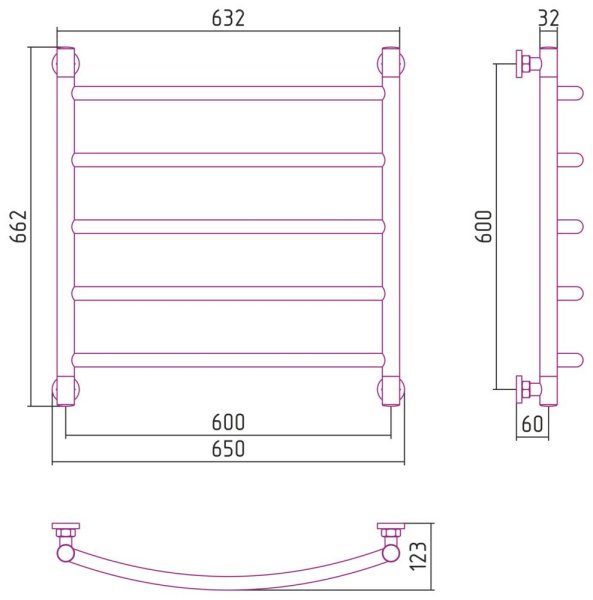 Полотенцесушитель водяной Сунержа Галант+ 05-0200-6060 600x600 состаренная бронза