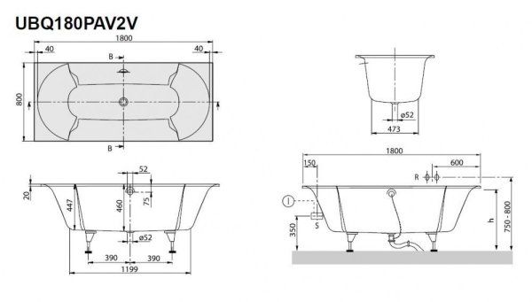 Ванна квариловая Villeroy & Boch Pavia UBQ180PAV2V-01 180х80