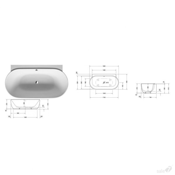 Ванна из из литьевого мрамора Duravit Luv 700433000000000 180x95 пристенная