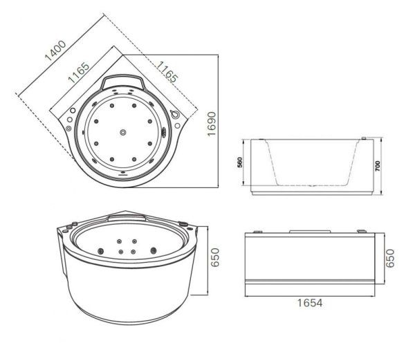 Акриловая ванна Gemy G9251 K с гидромассажем