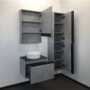Тумба-умывальник COMFORTY "Эдинбург-60" бетон светлый с черной столешницей с отверстием под смеситель №12, с раковиной COMFORTY 9111