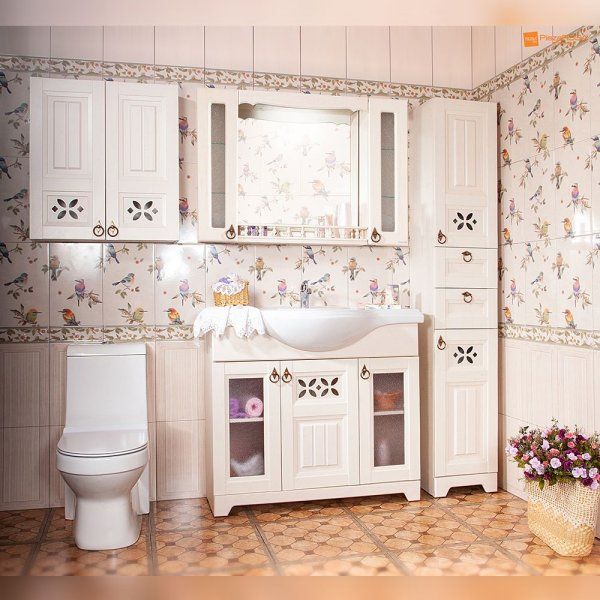 Зеркало с двумя шкафчиками и балюстрадой Бриклаер КАНТРИ 105SSB, бежевый дуб прованс