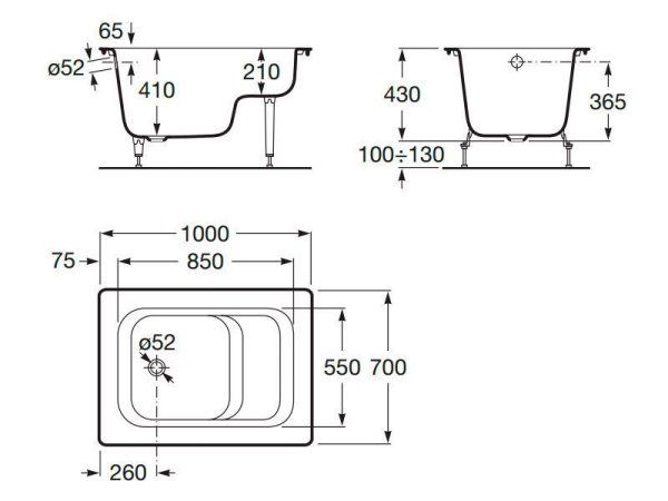 Ванна чугунная Roca Continental Banaseo 213000001 100х70 см, сидячая