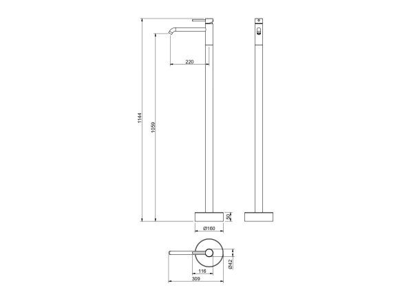 Смеситель для раковины напольный AQUATEK, матовый черный AQ1309MB ЕВРОПА, Черный матовый