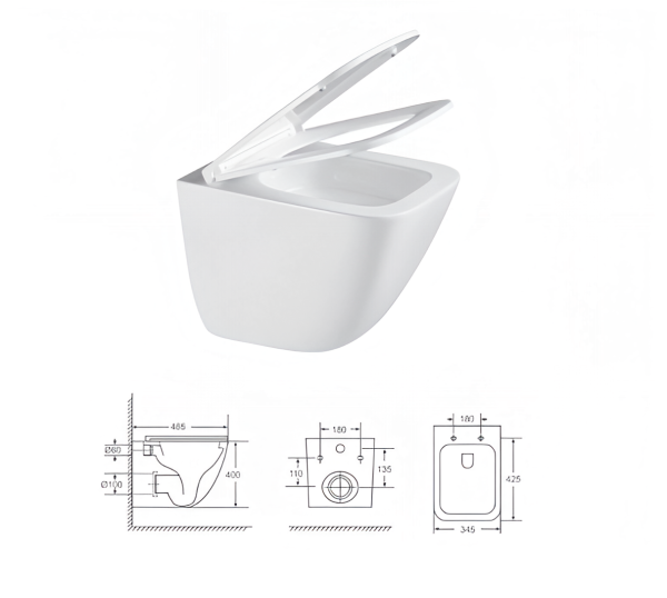 Унитаз подвесной Gappo GM1003 безободковый, торнадо, с сиденьем микролифт, белый