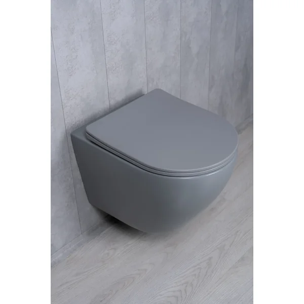 Унитаз подвесной GID Tr2122TF-Lgm безободковый, торнадо, с сиденьем микролифт, серый матовый