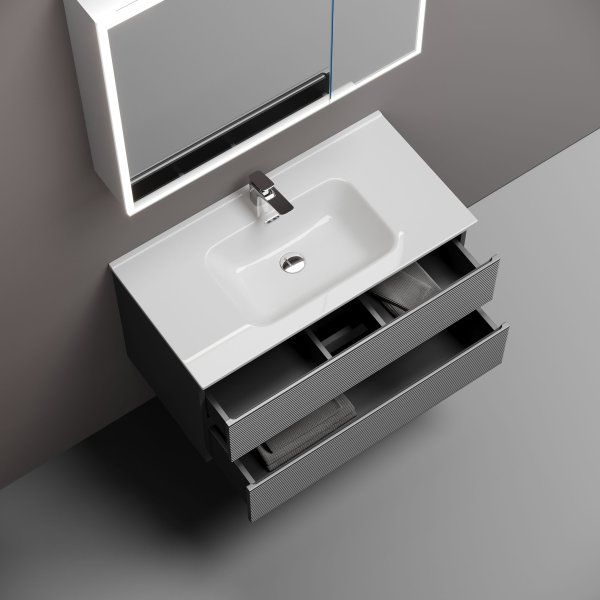 Тумба подвесная SANCOS Folk 890х445х500, c двумя ящиками оснащенными доводчиками, Grey soft, FL90GS