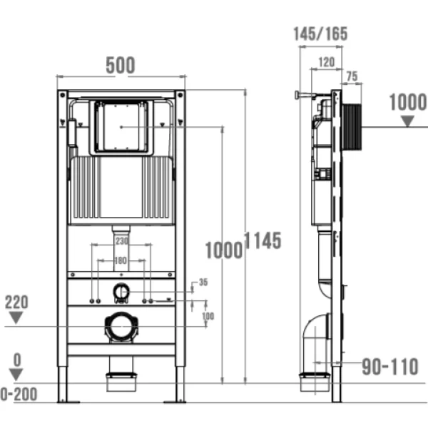 Инсталляция для унитаза Wonzon & Woghand WW-TI743A-H пневматическая