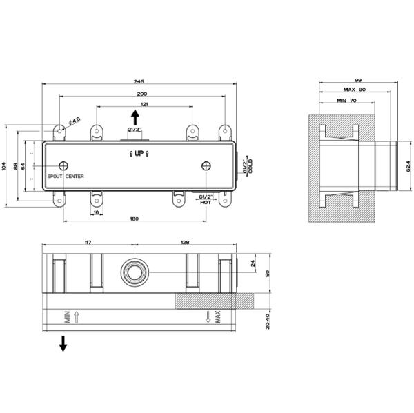 Cкрытая монтажная часть Gessi Eleganza 44639.031 встроенного смесителя для ванны