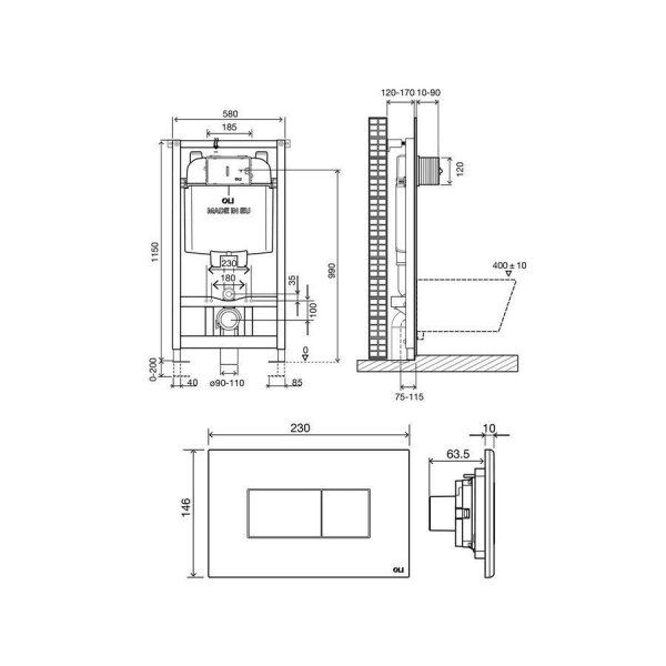 Система инсталляции для унитазов Oli 74 09892 OLP с клавишей смыва