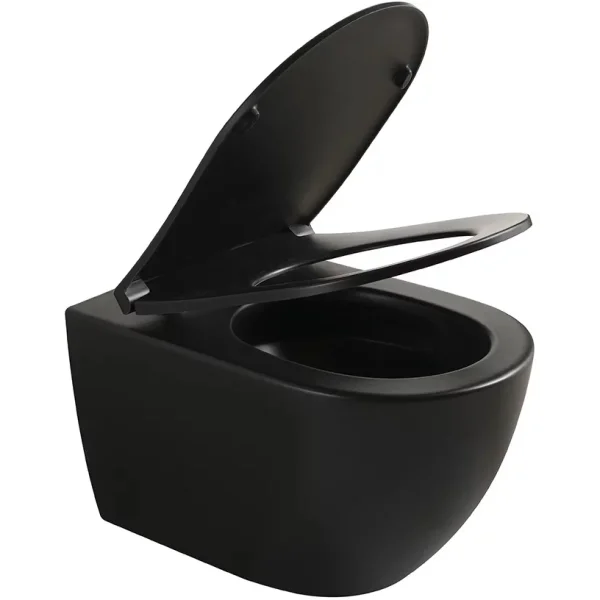 Унитаз подвесной Veconi Ento VEN-52TB безободковый, торнадо, с сиденьем микролифт, черный матовый