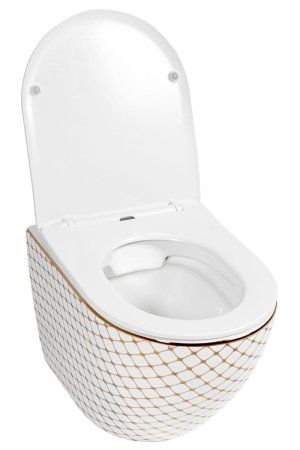 Подвесной унитаз REA CARLOS FLAT DIAMOND GOLD белый REA-C5100