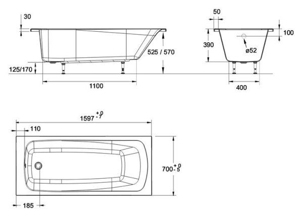 Акриловая ванна Jacob Delafon Patio E6811-00 160x70 см